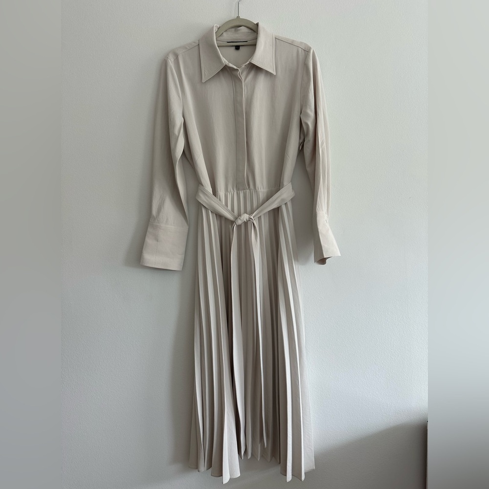 Massimo Dutti cream pleated skirt shirt dress